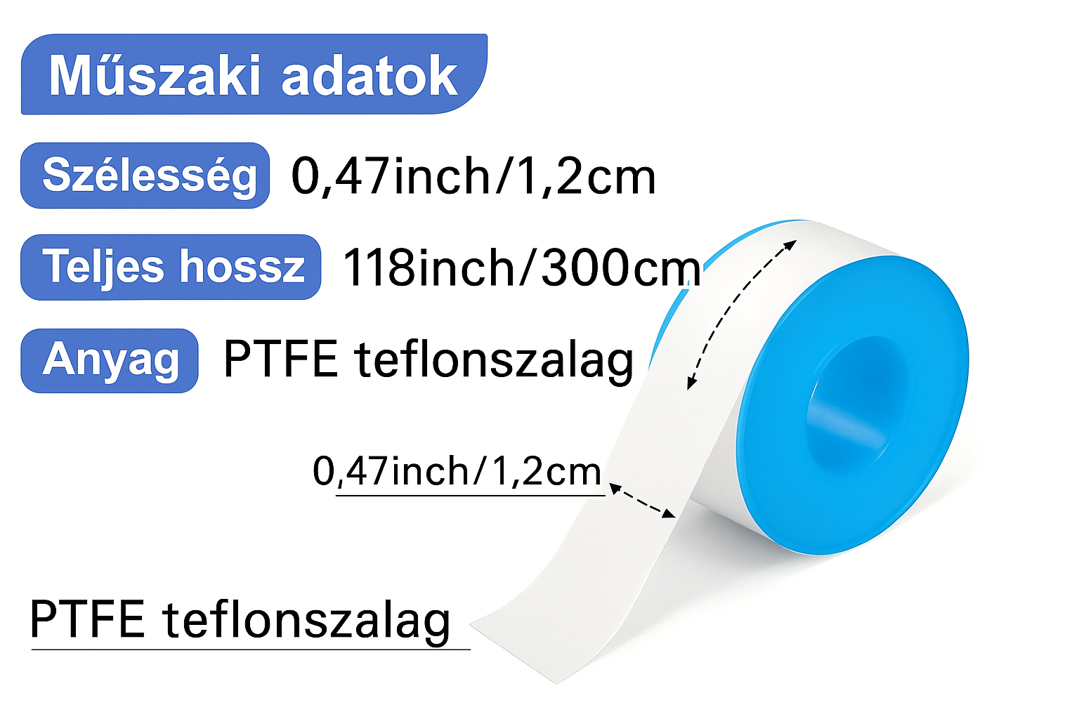 PTFE szalag méretei