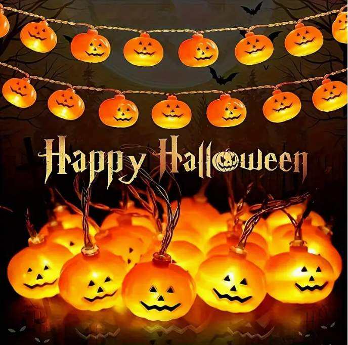 Halloweeni mini töklámpás fényfüzér - fő kép