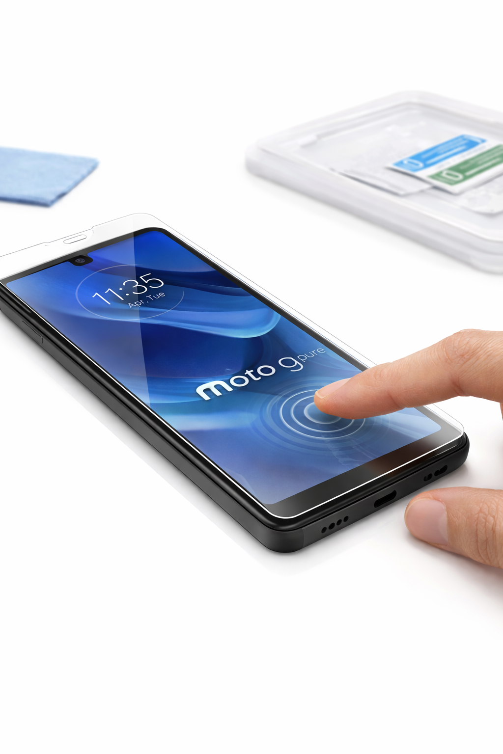 Moto G Pure üvegfólia csomag tartalma