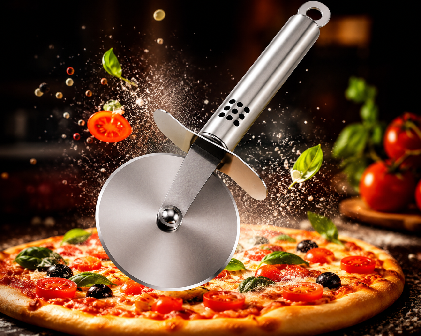 Rozsdamentes acél pizzavágó