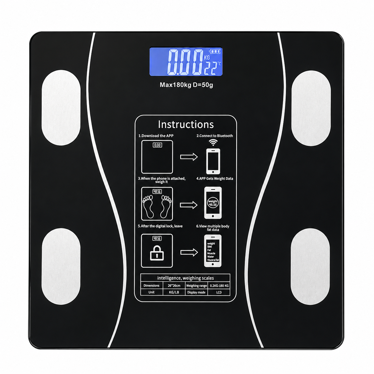 Okos személymérleg 180 kg Bluetooth
