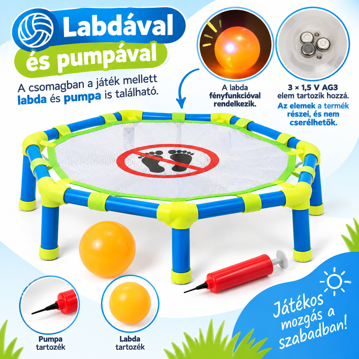 Pattogó labdás hálójáték labdával és pumpával