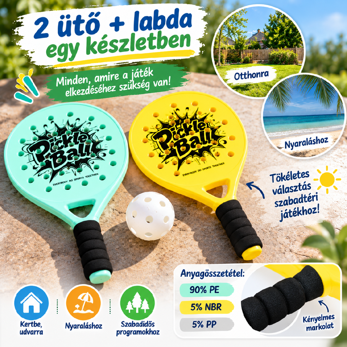 Gyermek paddle ütőkészlet – 2 db ütő és labda