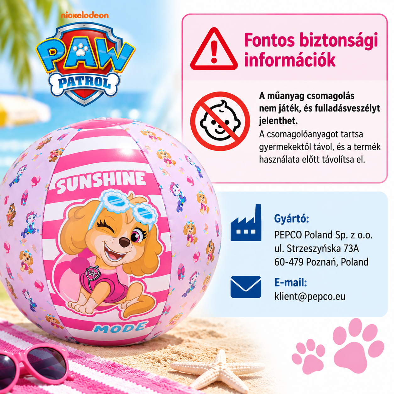 Mancs Őrjárat strandlabda – biztonsági és gyártói információk