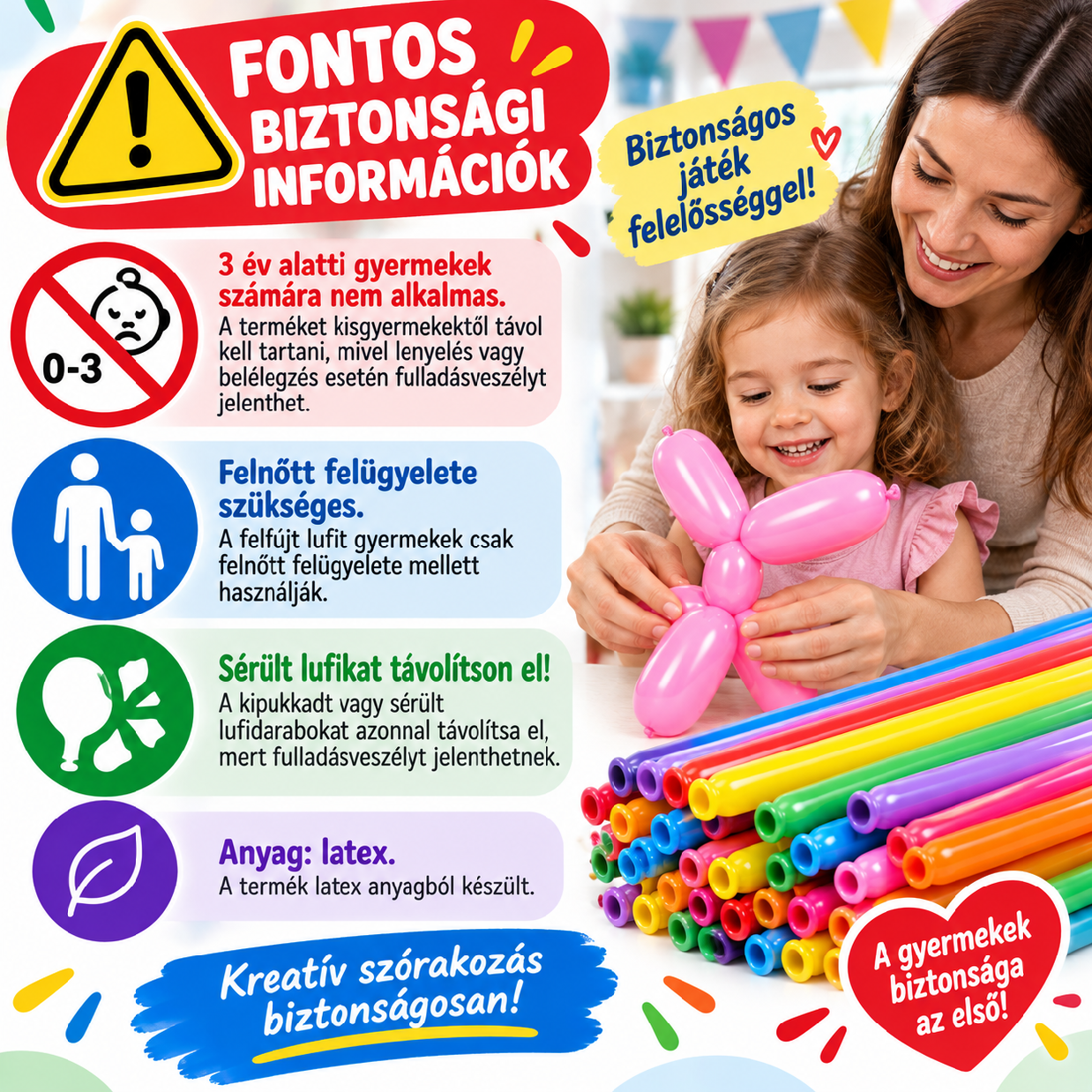 Modellező lufi – biztonsági információk