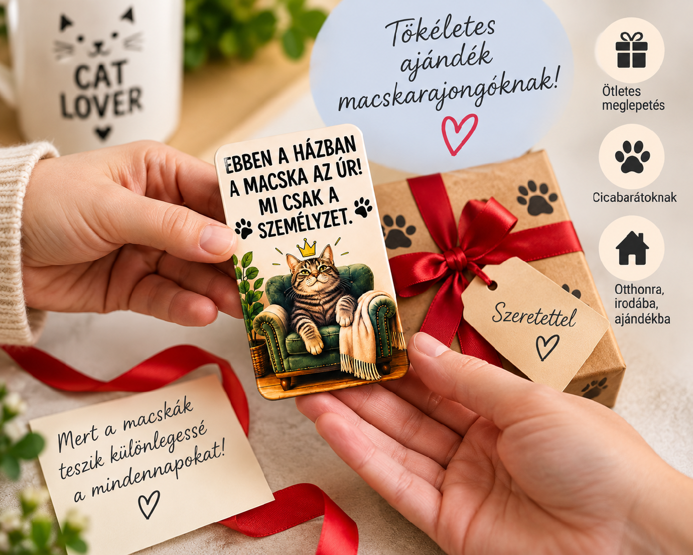 Vicces macskás hűtőmágnes ajándék macskarajongóknak