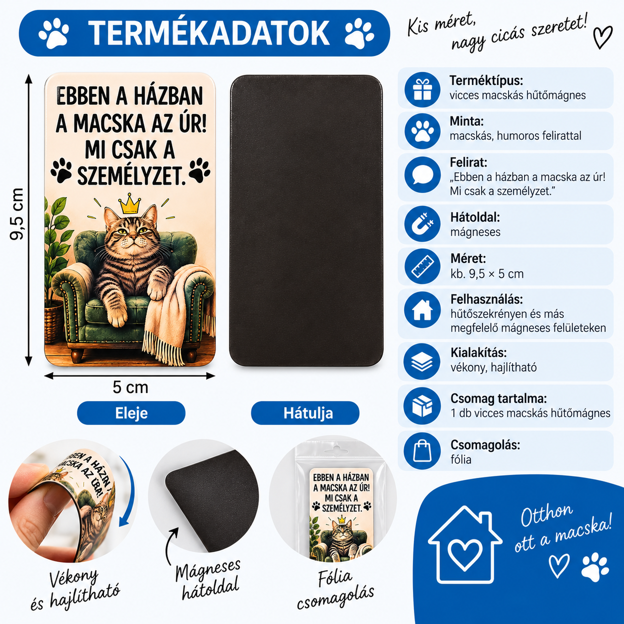 Vicces macskás hűtőmágnes termékadatok