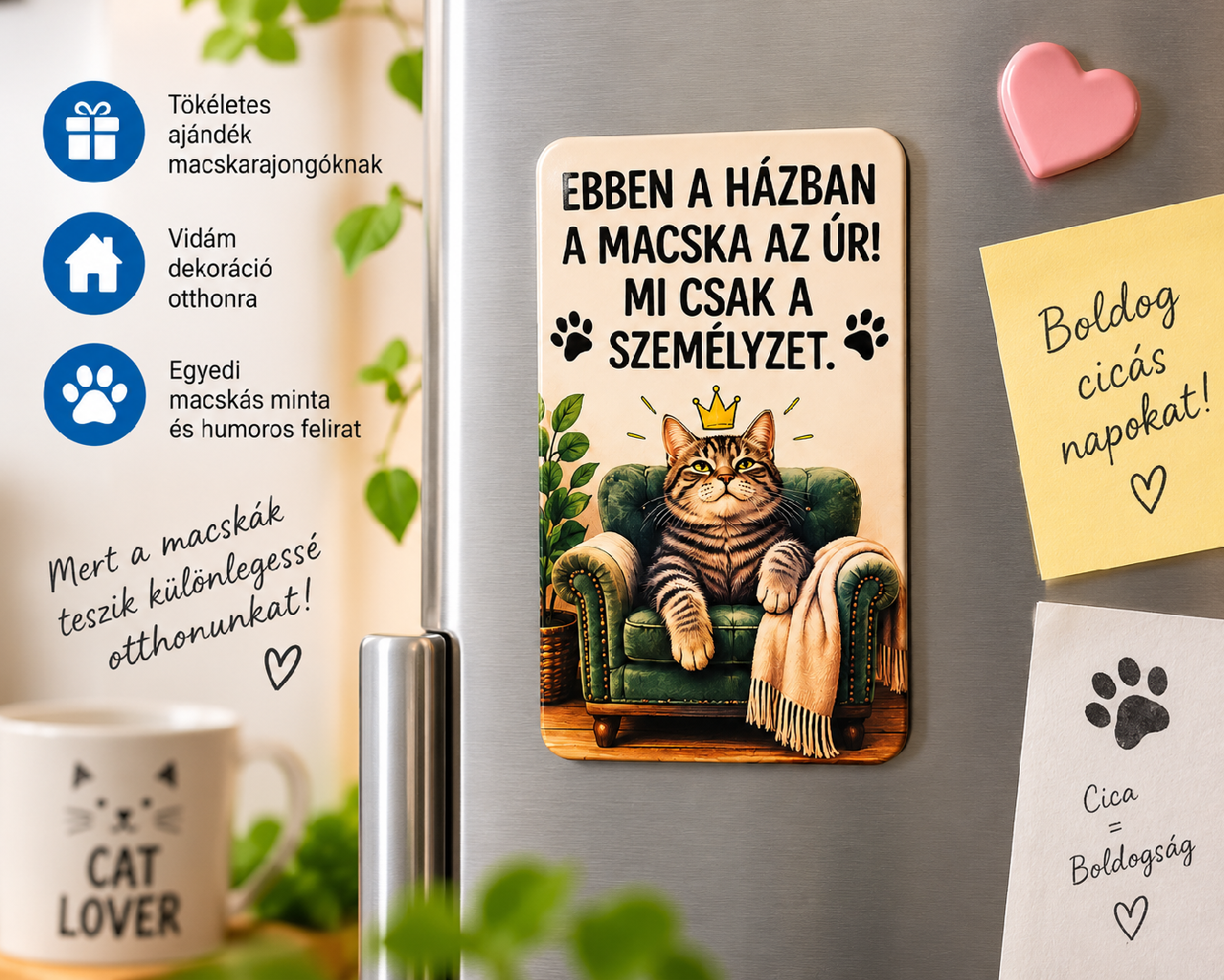 Vicces macskás hűtőmágnes 9,5 × 5 cm
