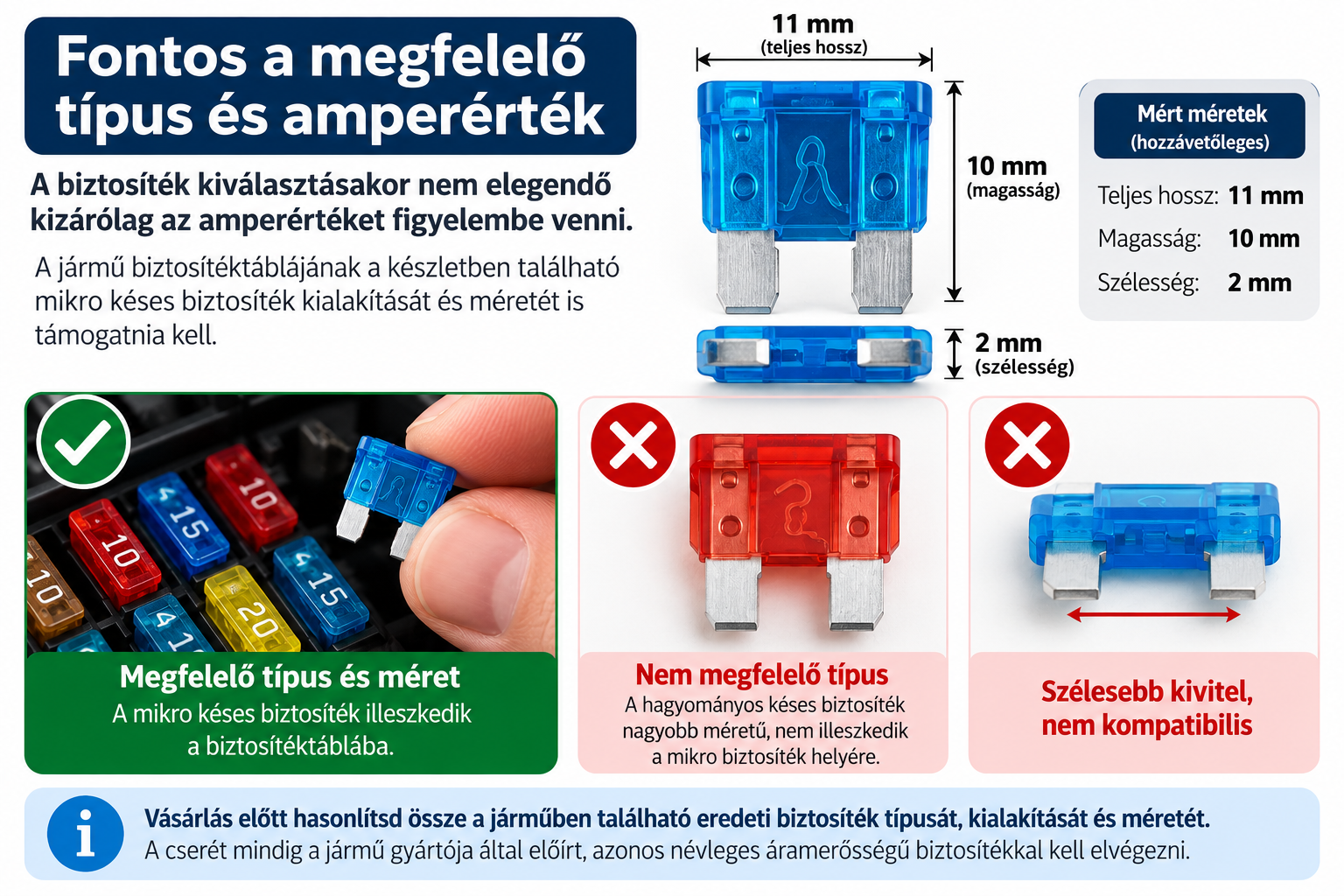Mikro késes biztosíték mérete és kialakítása