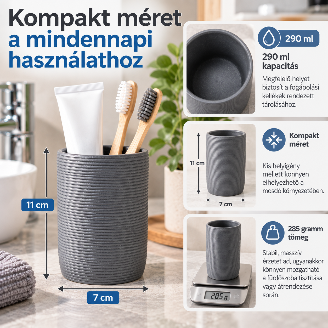 Fogkefe- és fogkrémtartó fürdőszobai használat közben