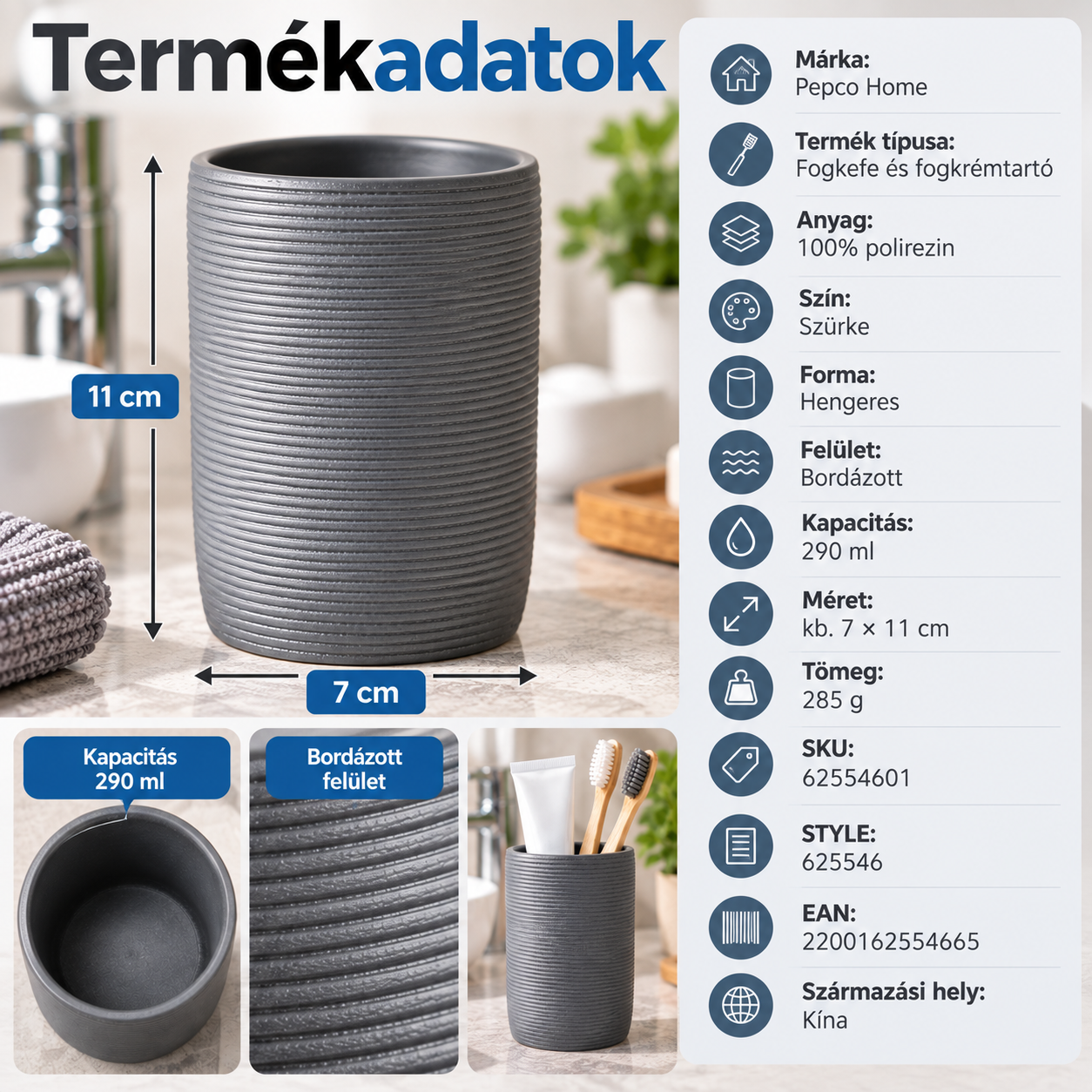 Bordázott fogkefe és fogkrémtartó – termékadatok