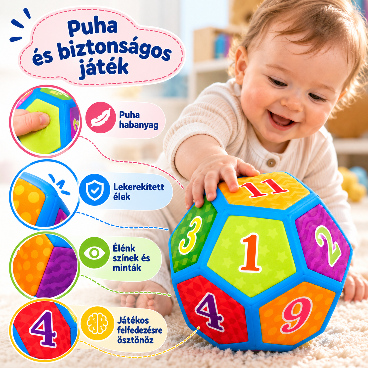 Puha habanyagból készült 12 oldalú játékkocka