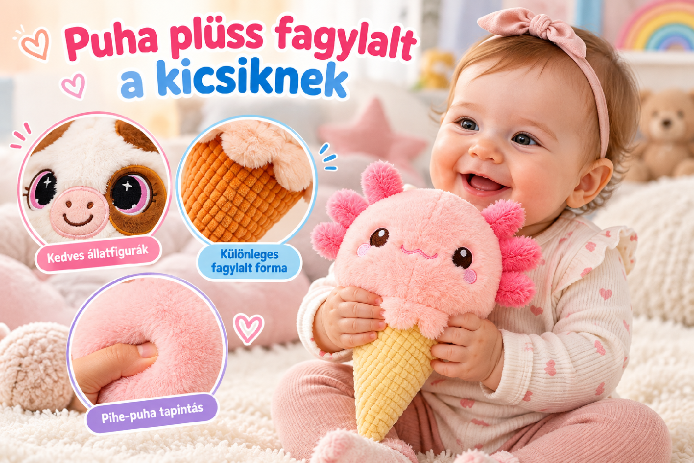Állatfigurás plüss fagylalt tölcsér