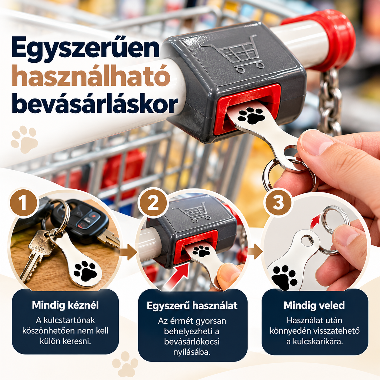 Bevásárlókocsi zseton használat közben
