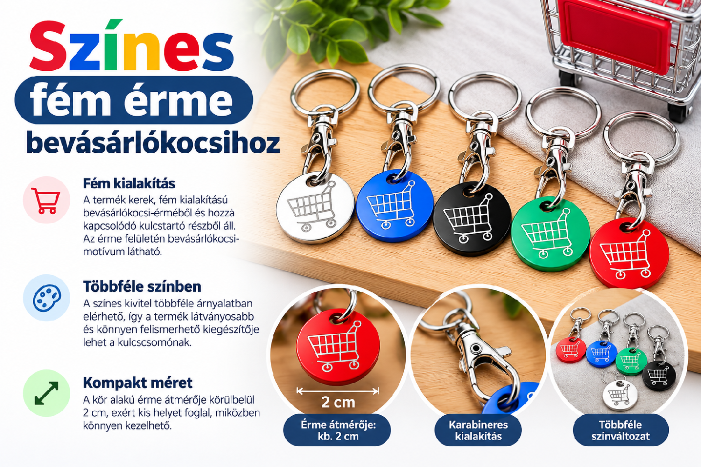 Színes fém bevásárlókocsi érme