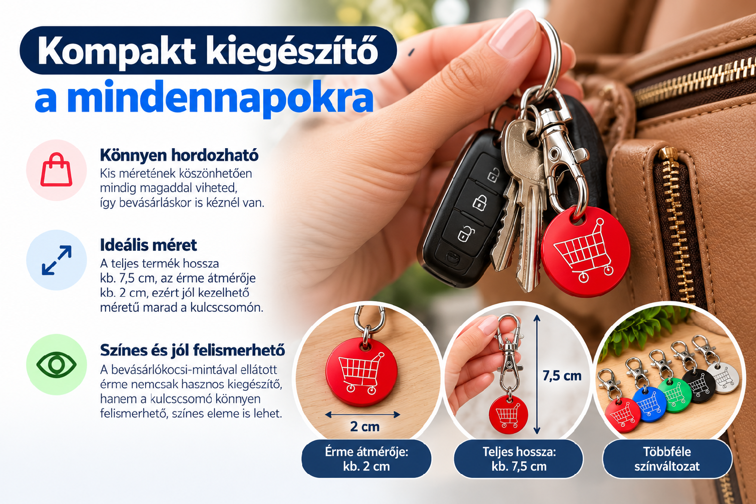 Karabineres bevásárlókocsi érme kulcstartó kulcscsomón