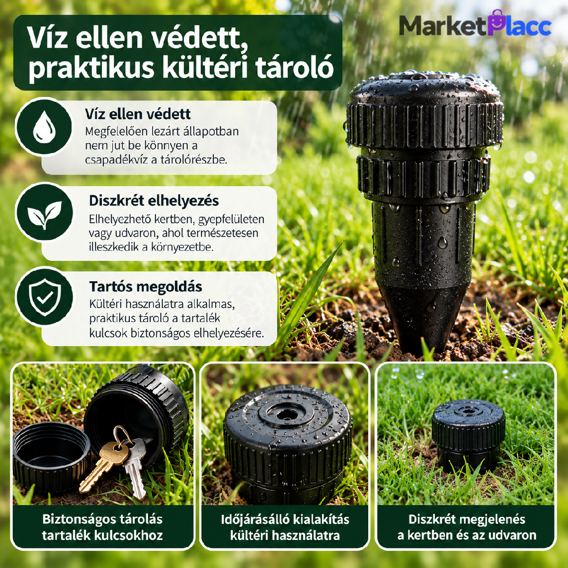 Kültéri földbe rejthető kulcstároló kertben