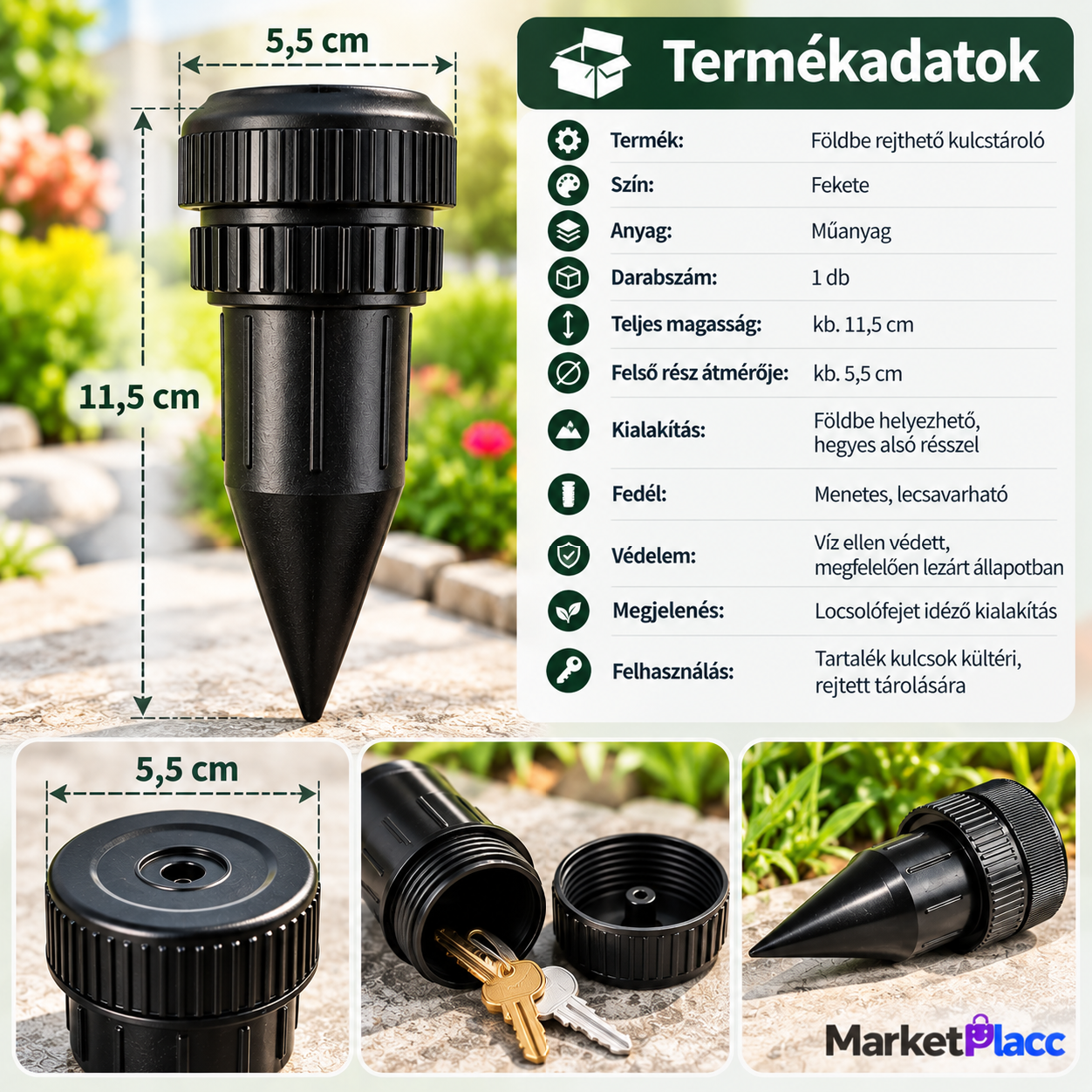 Földbe rejthető kulcstároló termékadatok