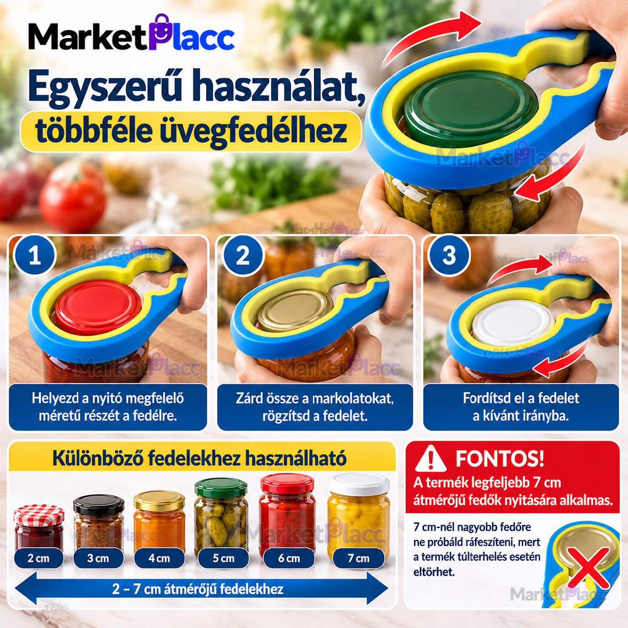 Univerzális befőttesüveg-nyitó használata csavaros fedéllel