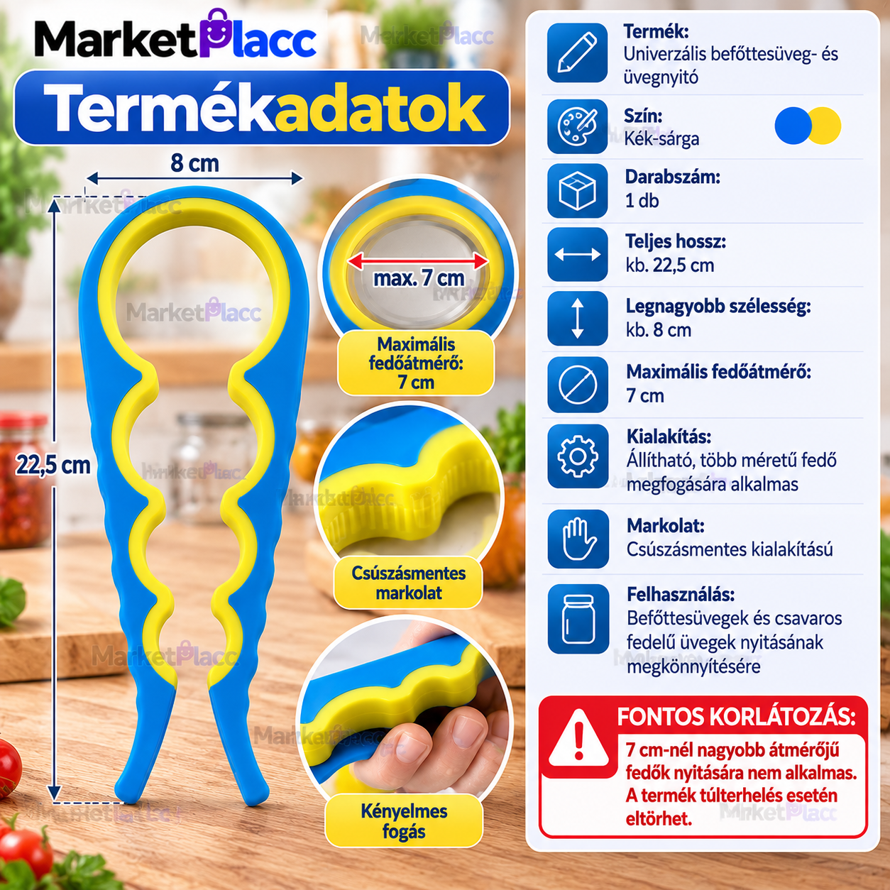 Univerzális befőttesüveg- és üvegnyitó termékadatok