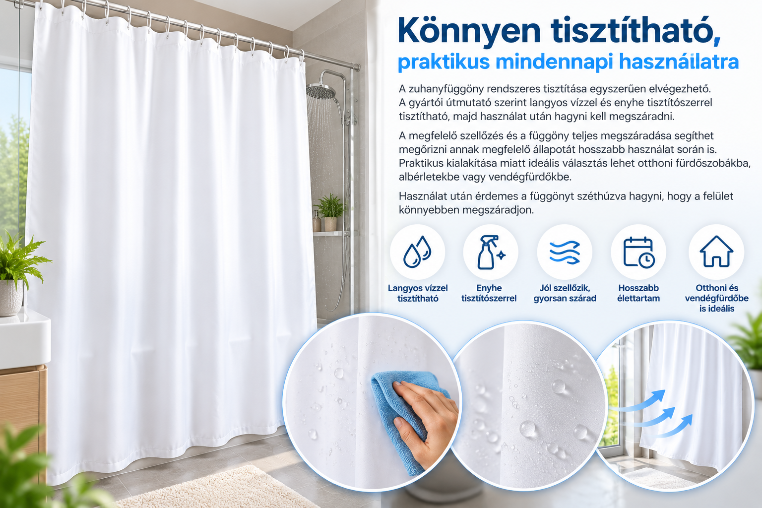 Könnyen tisztítható zuhanyfüggöny