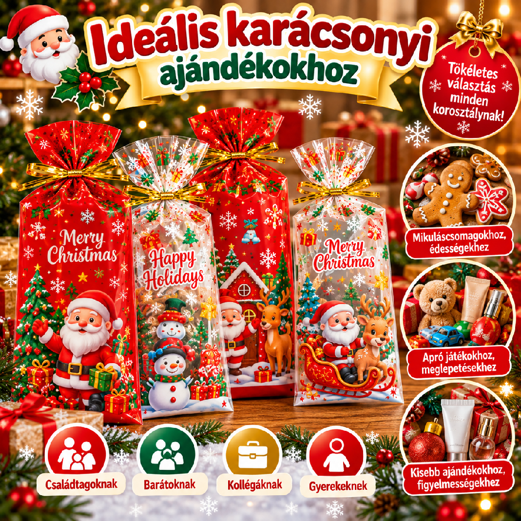 Karácsonyi Mikulás zacskó ajándékok csomagolásához