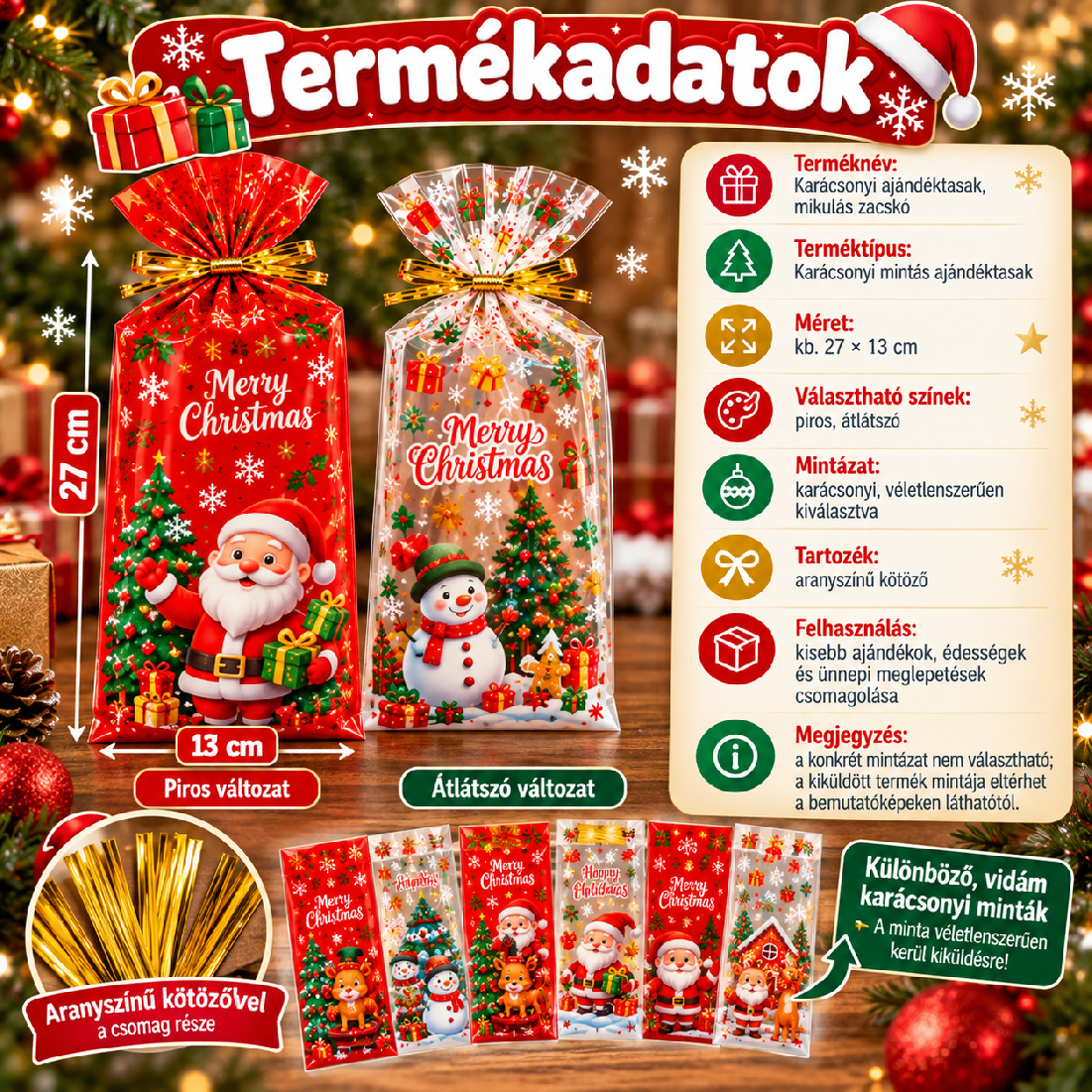 Karácsonyi ajándéktasak termékadatok
