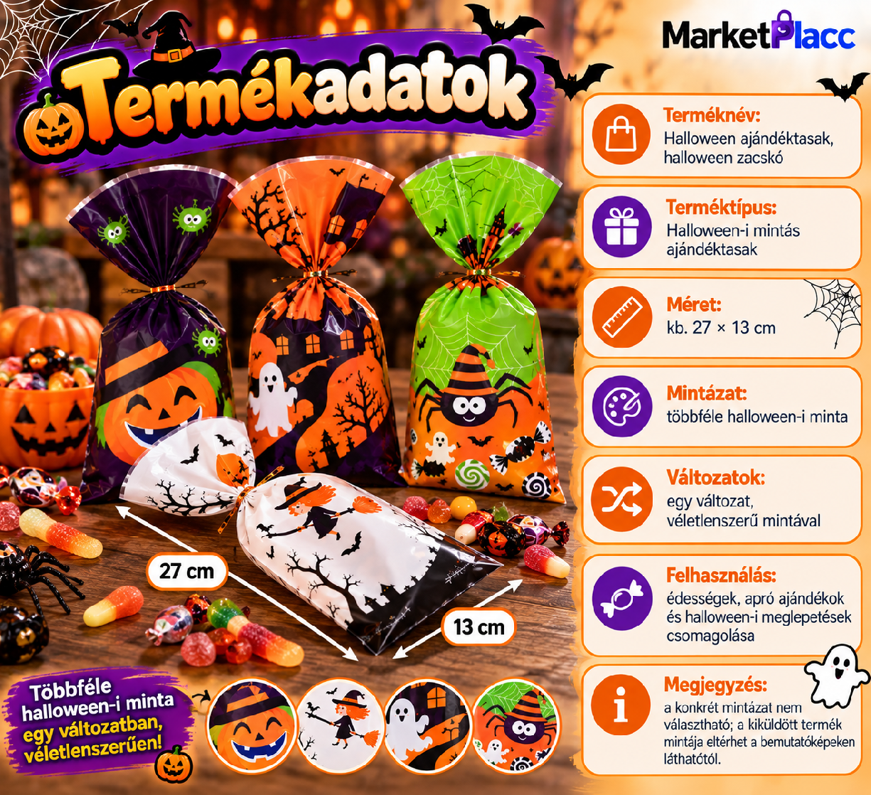 Halloween ajándéktasak termékadatok
