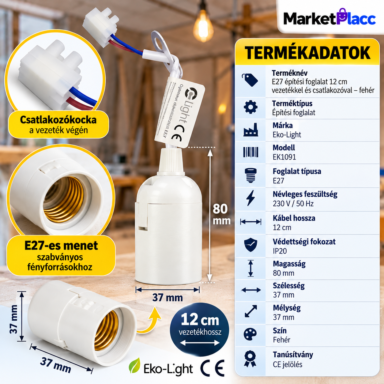 E27 építési foglalat termékadatok
