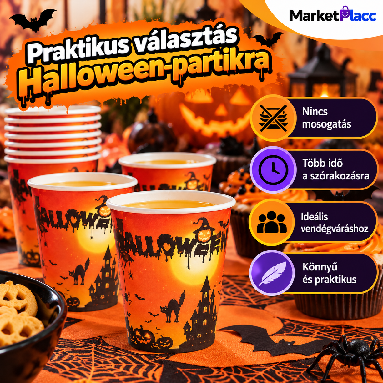 Halloween papírpohár parti dekoráció mellett