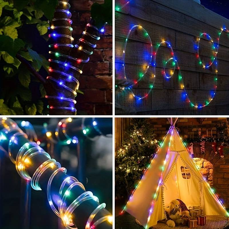 Napelemes fényfüzér kertben